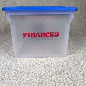 Sterilite Storage Box Container Blue Lid‎ Finances Label Office Organization